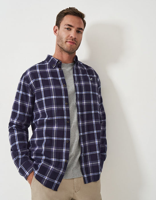 Crew Clothing Men's Long Sleeve Cotton Flannel House Check Shirt In Heritage Navy White