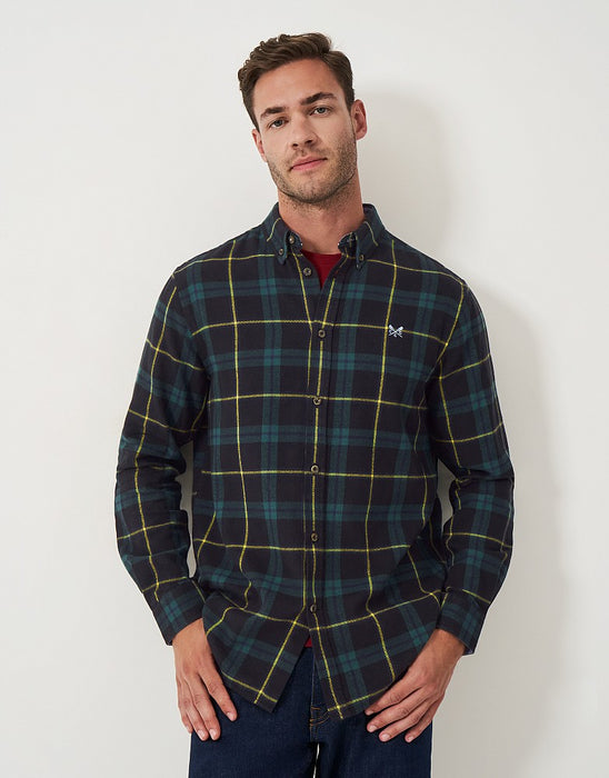 Crew Clothing Men's Long Sleeve Cotton Flannel House Check Shirt In Black Botanical Green