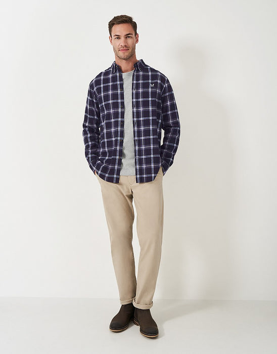 Crew Clothing Men's Long Sleeve Cotton Flannel House Check Shirt In Heritage Navy White