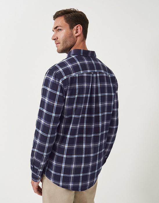 Crew Clothing Men's Long Sleeve Cotton Flannel House Check Shirt In Heritage Navy White