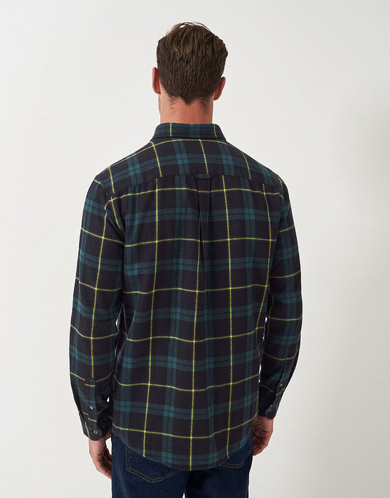 Crew Clothing Men's Long Sleeve Cotton Flannel House Check Shirt In Black Botanical Green