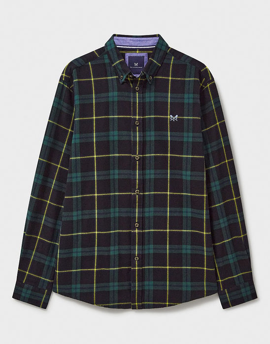 Crew Clothing Men's Long Sleeve Cotton Flannel House Check Shirt In Black Botanical Green