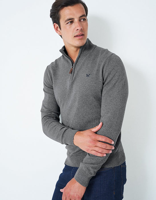 Crew Clothing Men's Classic Half Zip Knit Jumper Grey Marl