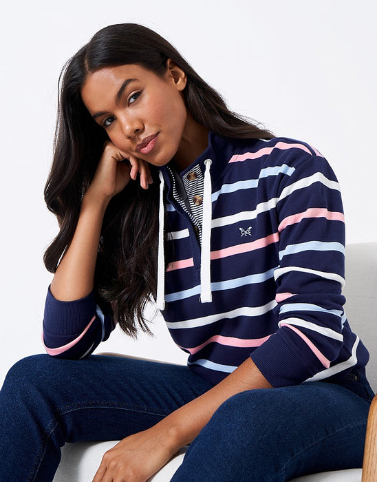 Crew Clothing Women's Half Button Toggle Sweatshirt - Dark Navy Stripe