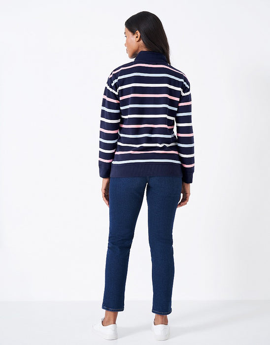 Crew Clothing Women's Half Button Toggle Sweatshirt - Dark Navy Stripe