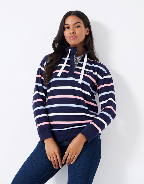 Crew Clothing Women's Half Button Toggle Sweatshirt - Dark Navy Stripe