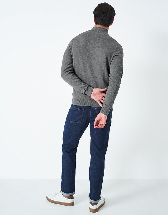 Crew Clothing Men's Organic Cotton Half Zip Knit Jumper - Grey Marl