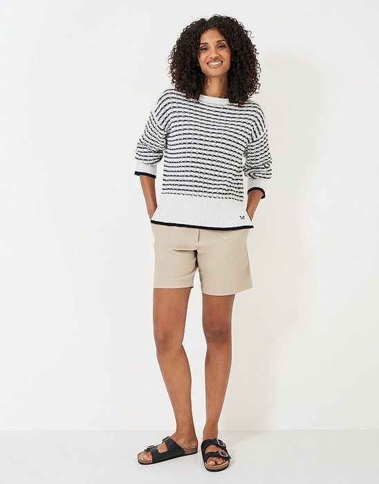 Crew Clothing Women's Wide Sleeve Knitted Stripe Jumper In Navy And White