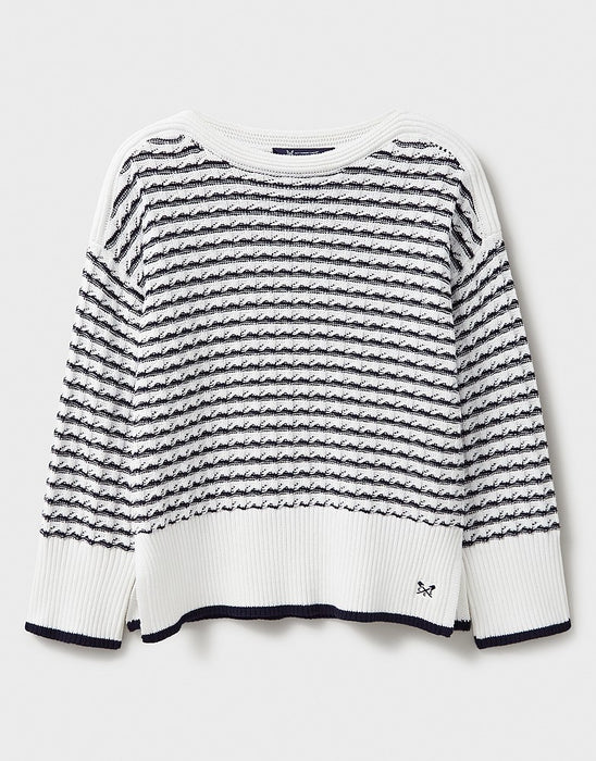 Crew Clothing Women's Wide Sleeve Knitted Stripe Jumper In Navy And White