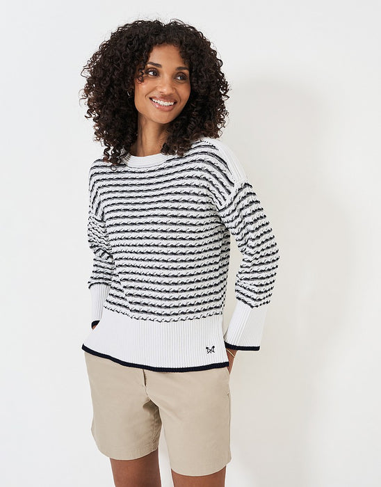 Crew Clothing Women's Wide Sleeve Knitted Stripe Jumper In Navy And White