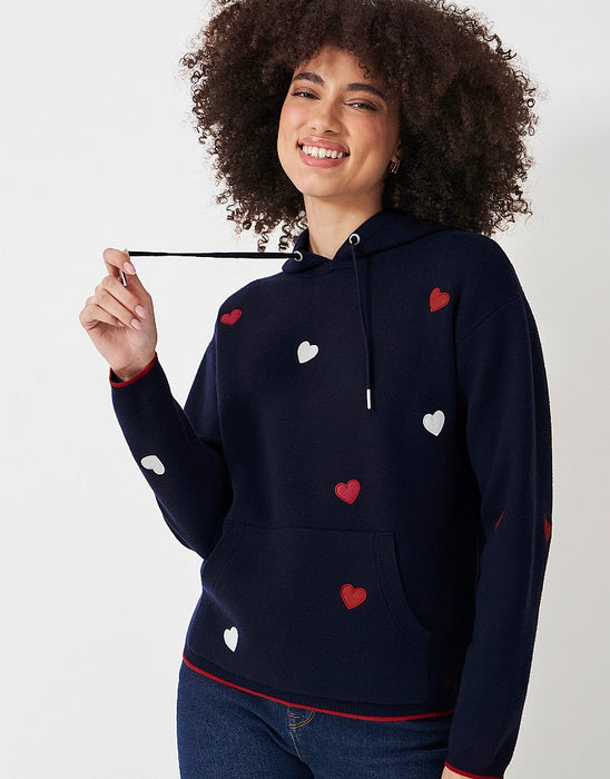 Crew Clothing Women's Kiefer Knitted Heart Hoodie - Navy Red White