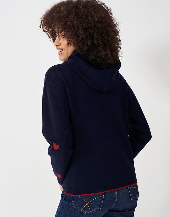 Crew Clothing Women's Kiefer Knitted Heart Hoodie - Navy Red White