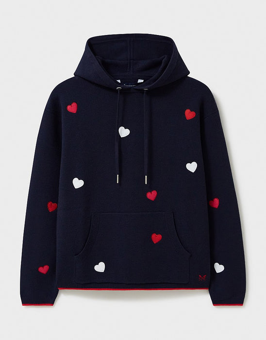 Crew Clothing Women's Kiefer Knitted Heart Hoodie - Navy Red White