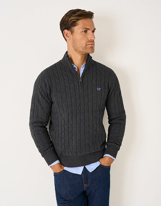 Crew Clothing Men's Oarsman Cable Half Zip Jumper in Charcoal