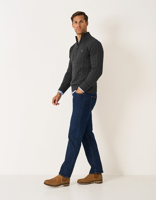 Crew Clothing Men's Oarsman Cable Half Zip Jumper in Charcoal