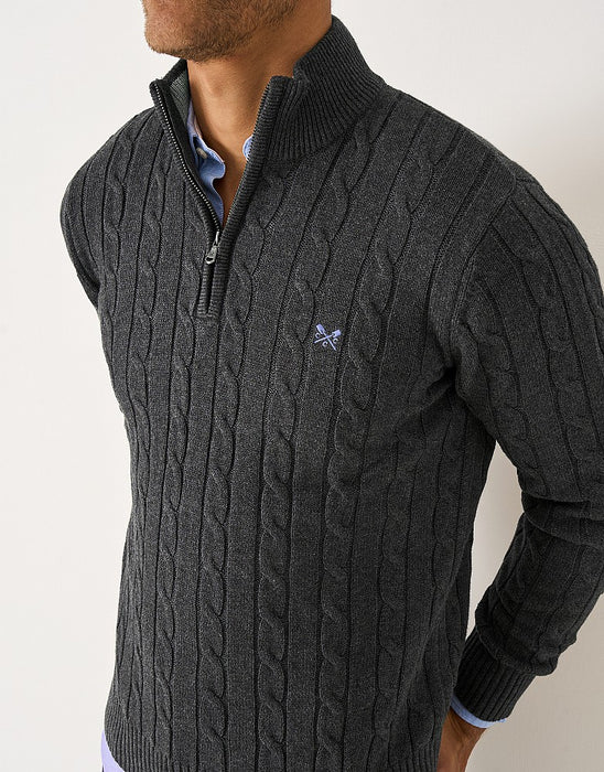 Crew Clothing Men's Oarsman Cable Half Zip Jumper in Charcoal