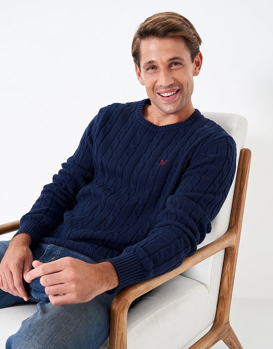 Crew Clothing Men's Oarsman Cable Knit Crew Neck Jumper Dark Navy