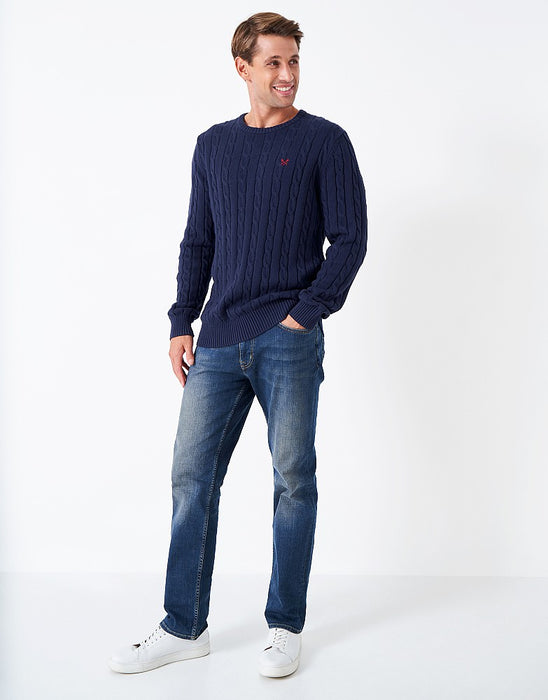 Crew Clothing Men's Oarsman Cable Knit Crew Neck Jumper Dark Navy