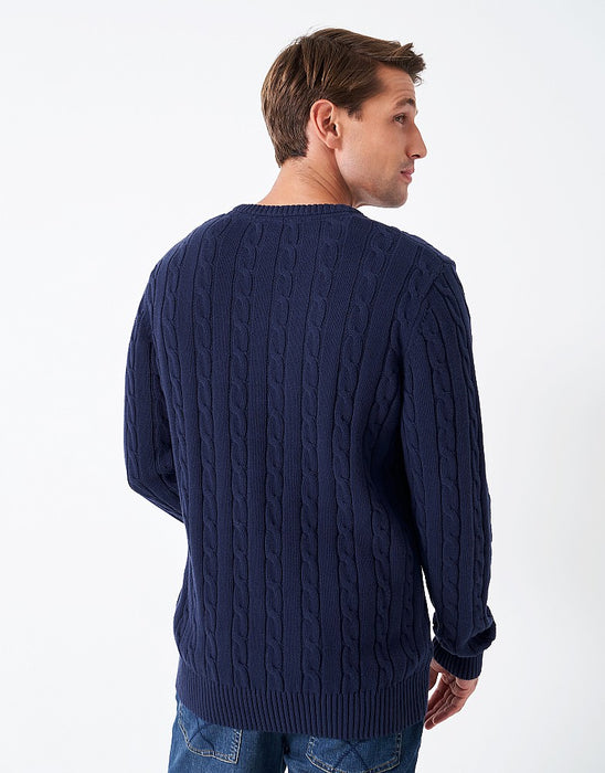 Crew Clothing Men's Oarsman Cable Knit Crew Neck Jumper Dark Navy