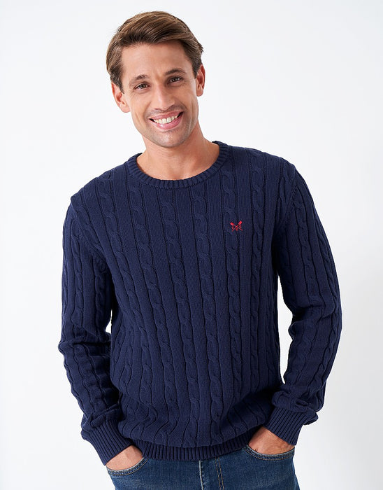 Crew Clothing Men's Oarsman Cable Knit Crew Neck Jumper Dark Navy