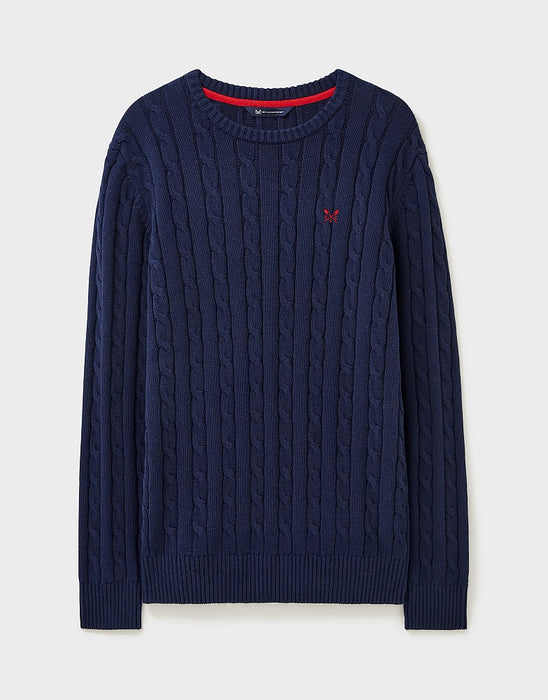 Crew Clothing Men's Oarsman Cable Knit Crew Neck Jumper Dark Navy