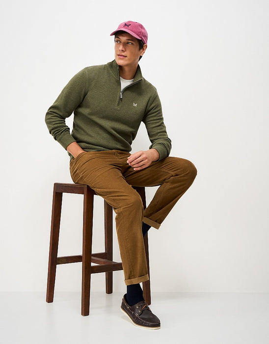 Crew Clothing Mens French Rib Half Zip Jumper In Heritage Olive Marl
