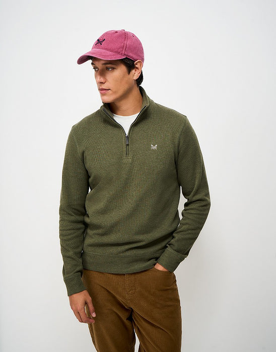 Crew Clothing Mens French Rib Half Zip Jumper In Heritage Olive Marl