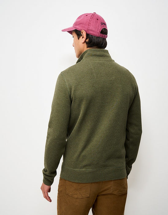 Crew Clothing Mens French Rib Half Zip Jumper In Heritage Olive Marl