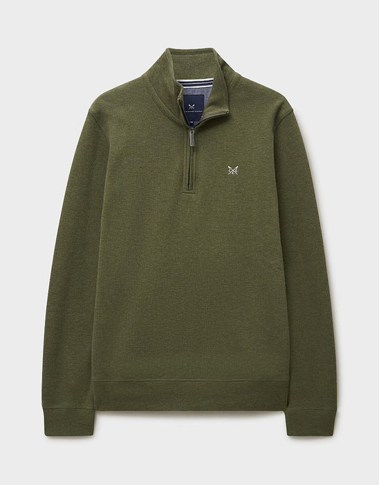 Crew Clothing Mens French Rib Half Zip Jumper In Heritage Olive Marl