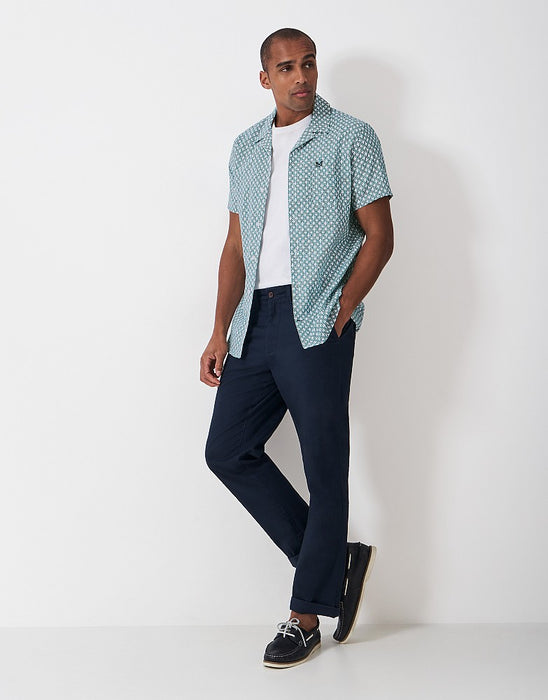 Crew Clothing Men's Linen-Blend Revere Shirt In White & Blue