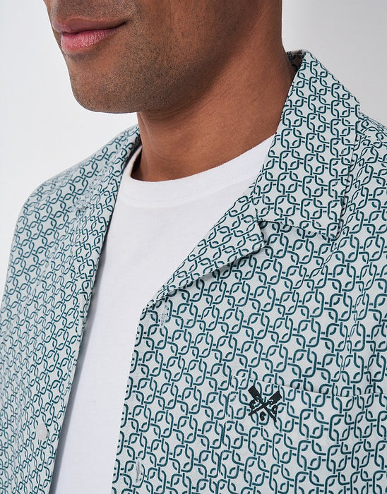 Crew Clothing Men's Linen-Blend Revere Shirt In White & Blue