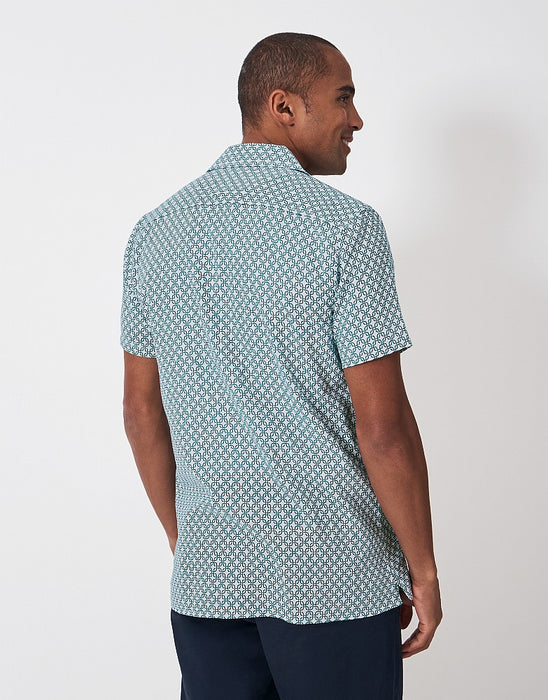 Crew Clothing Men's Linen-Blend Revere Shirt In White & Blue