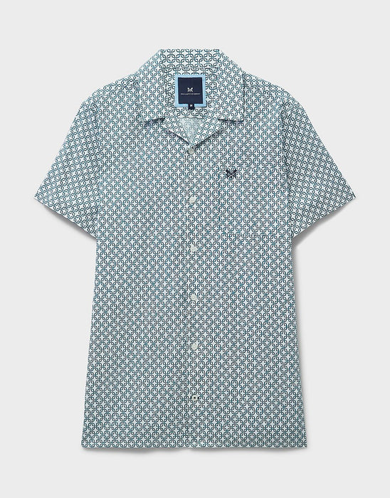 Crew Clothing Men's Linen-Blend Revere Shirt In White & Blue