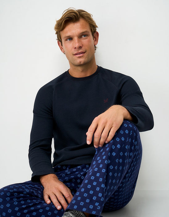 Crew Clothing Mens Long Sleeve Waffle Lounge Tee In Heritage Dark Navy