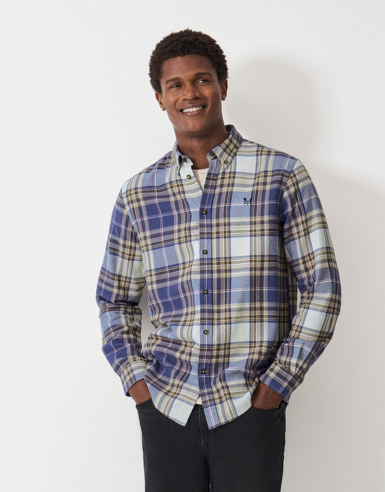 Crew Clothing Men's Long Sleeve Checked Cotton Shirt In Taupe Blue