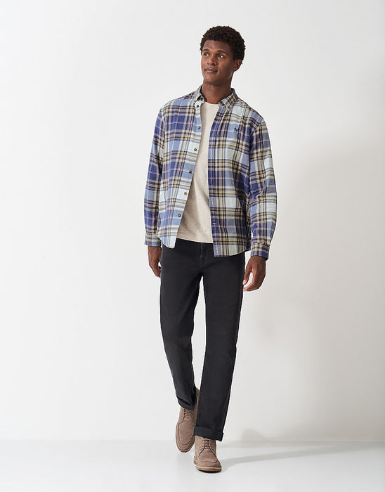 Crew Clothing Men's Long Sleeve Checked Cotton Shirt In Taupe Blue