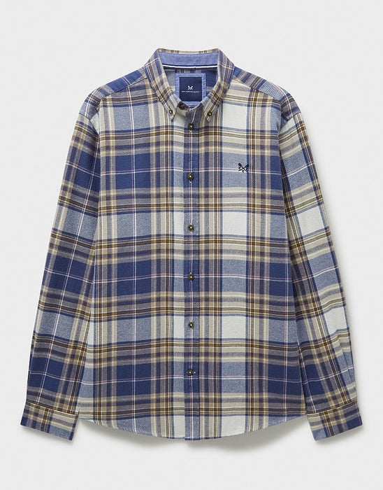 Crew Clothing Men's Long Sleeve Checked Cotton Shirt In Taupe Blue