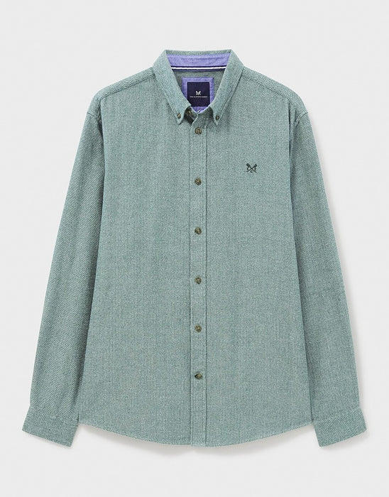 Crew Clothing Men's Herringbone Cotton Flannel Shirt In Botanical green white