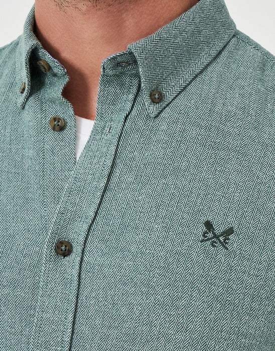 Crew Clothing Men's Herringbone Cotton Flannel Shirt In Botanical green white