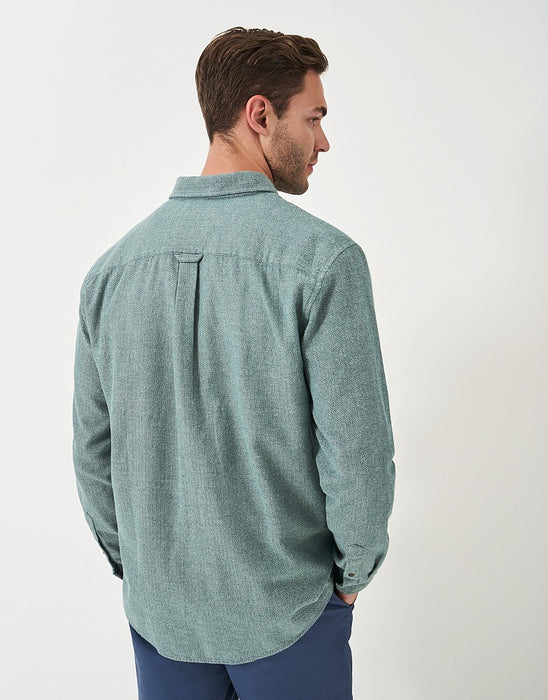 Crew Clothing Men's Herringbone Cotton Flannel Shirt In Botanical green white