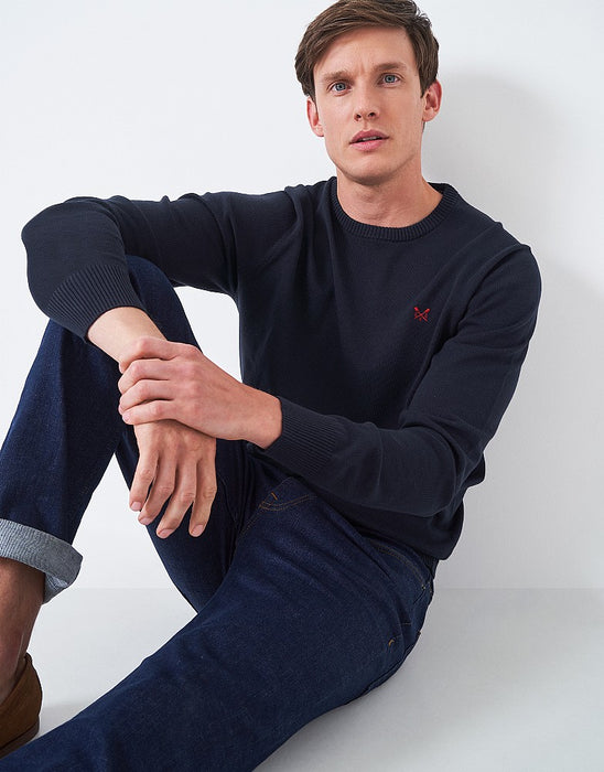 Crew Clothing Men's Organic Cotton Crew Neck Jumper In Dark Blue