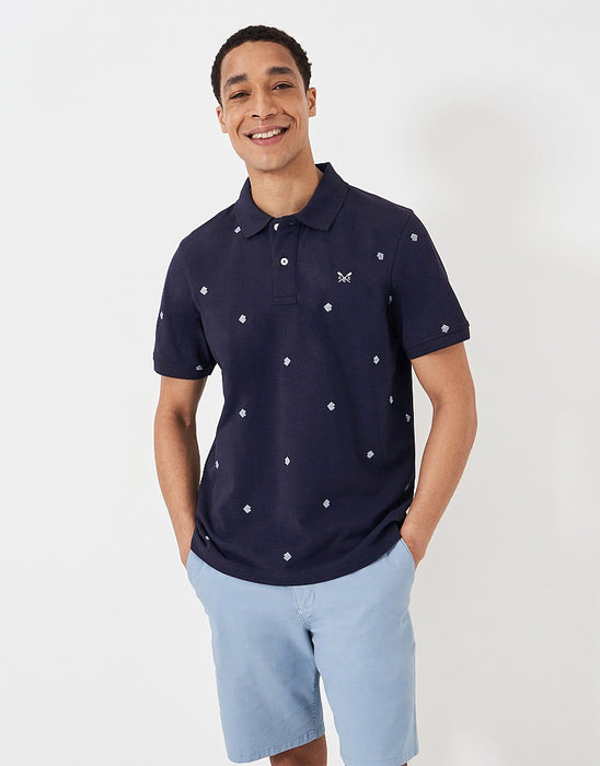 Crew Clothing Men's Printed Geo Dot Pique Polo Shirt In Heritage Dark Navy