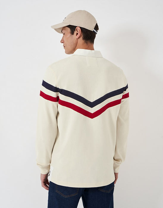 Crew Clothing Men's Long Sleeve Double V Stripe Rugby Shirt In White Multi