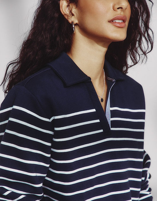 Crew Clothing Women's Sandy Collared Stripe Sweatshirt - Dark Navy White