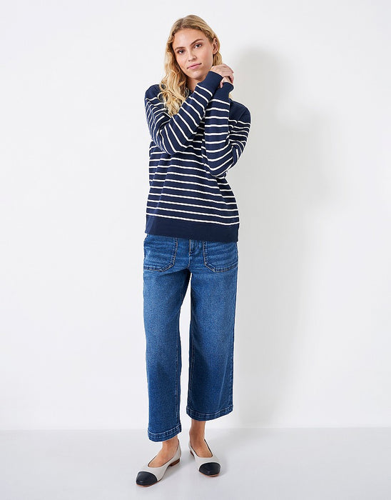 Crew Clothing Women's Sandy Collared Stripe Sweatshirt - Dark Navy White