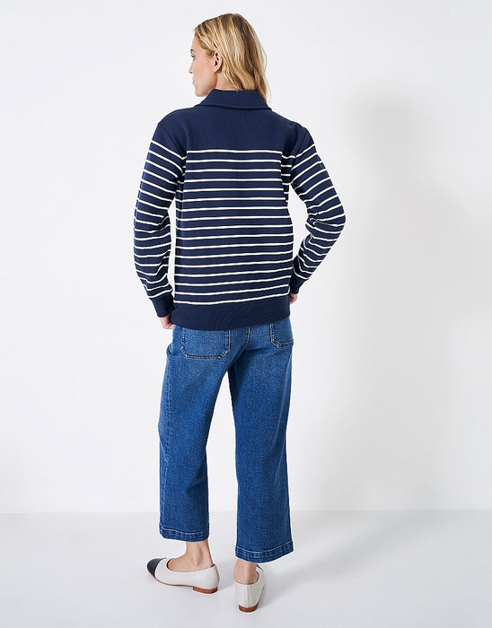 Crew Clothing Women's Sandy Collared Stripe Sweatshirt - Dark Navy White