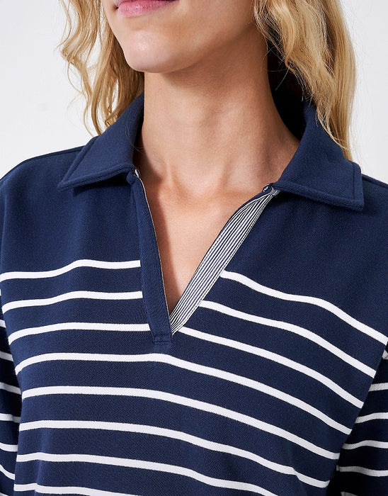 Crew Clothing Women's Sandy Collared Stripe Sweatshirt - Dark Navy White