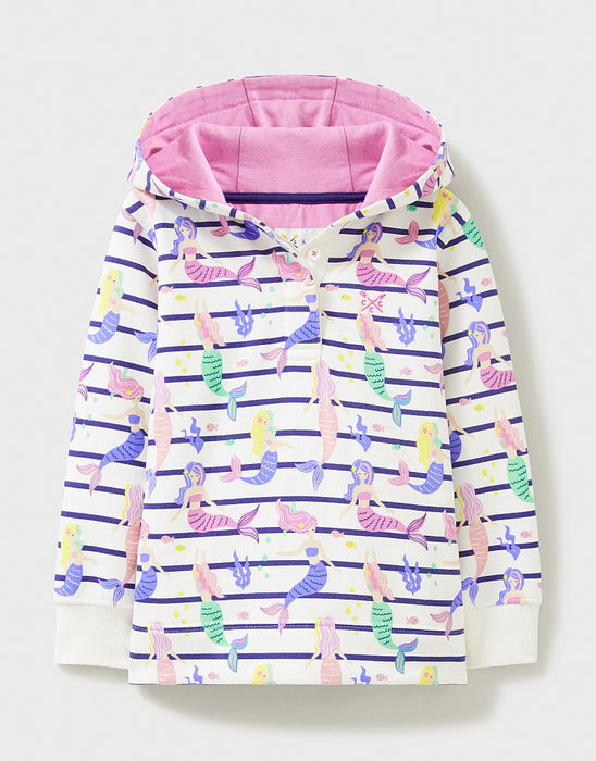 Crew Clothing Girls Hooded Half Button Sweatshirt In White Multi