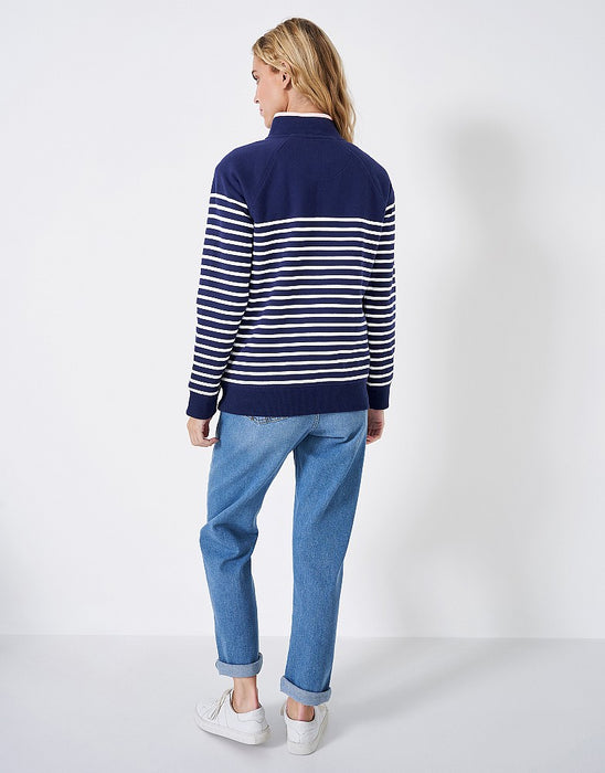 Crew Clothing Women's Half Zip Block Stripe Sweatshirt In Dark Blue White Stripe