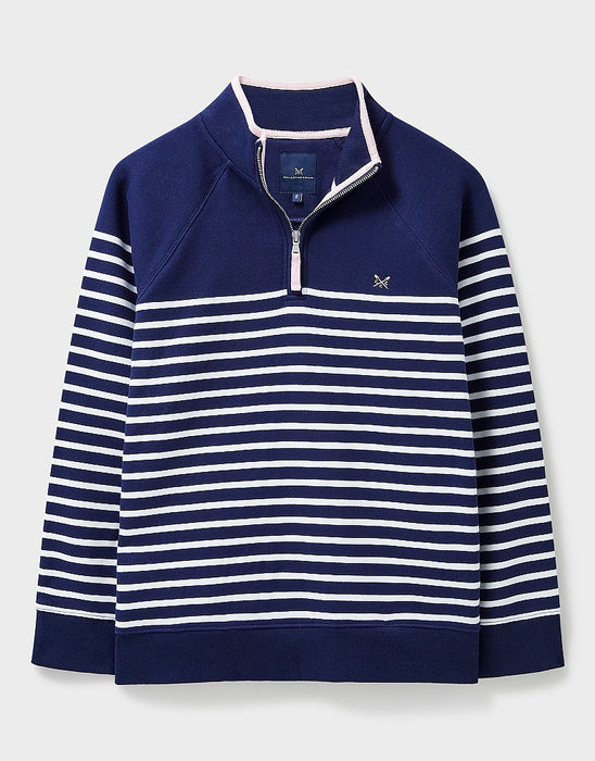 Crew Clothing Women's Half Zip Block Stripe Sweatshirt In Dark Blue White Stripe